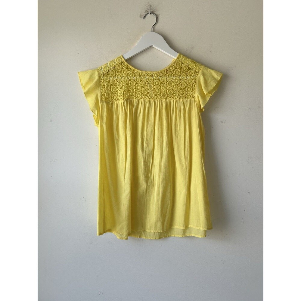 Zara Women’s Yellow Eyelet Top Size Small Casual Frilly Spring Summer Beach Boho